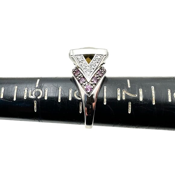 Designer Womens Ring Sterling Silver Smokey Topaz Size 6 Ornate Setting Estate - Picture 7 of 7